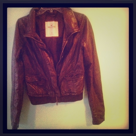 Hollister brown leather jacket.