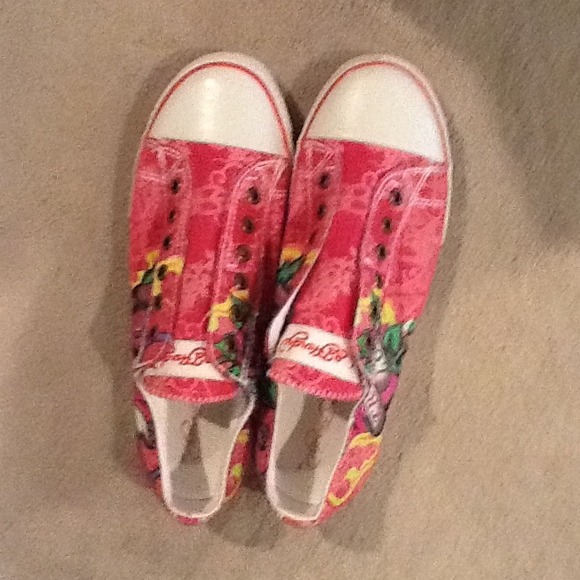 Pink  Ed Hardy slip on shoes