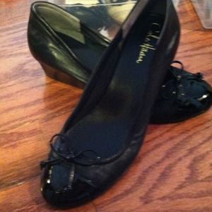 NEW,  leather black cole haan wedges. Size 8.5