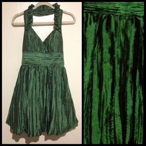 Semi-formal halter emerald cocktail dress