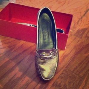 Pewter, Ferragamo driving shoes. Size 9B