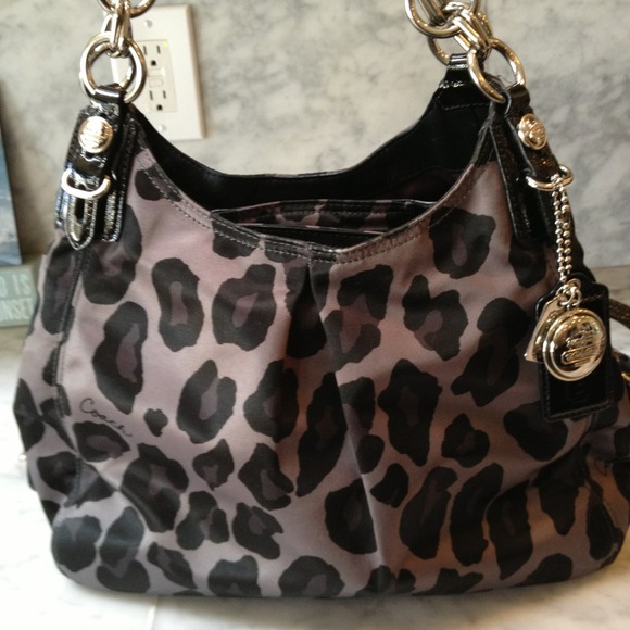Coach Ashley ocelot leopard satin handbag