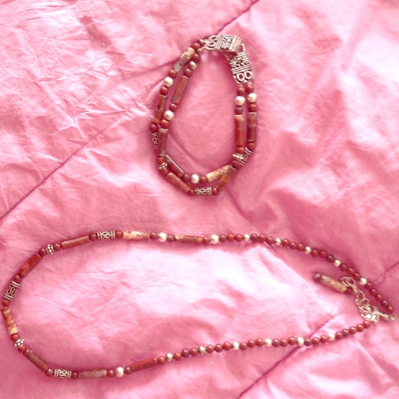 Bracelet and Necklace with Brown Stone Beads