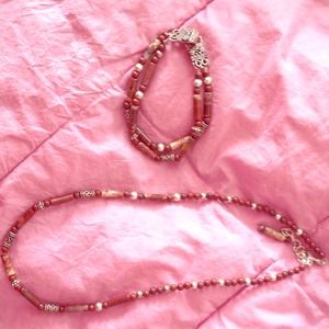 Bracelet and Necklace with Brown Stone Beads