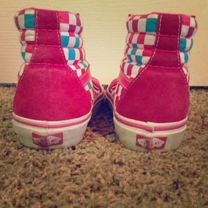 Blue, purple, pink checkered vans