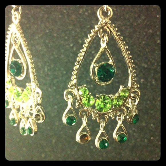 Green rhinestone earrings