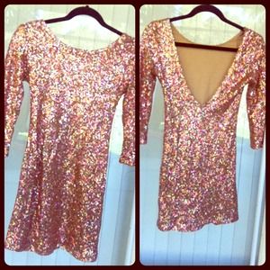 Low cut back, rose gold foreign exchange dress