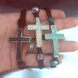 Clear studded cross bracelet