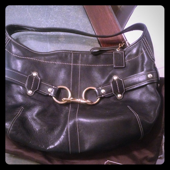 *SOLDLarge Black Leather Coach Bag