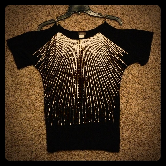 Black and gold shoulder cut out top