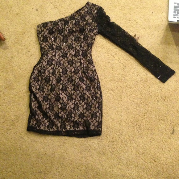 Black lace one shoulder dress
