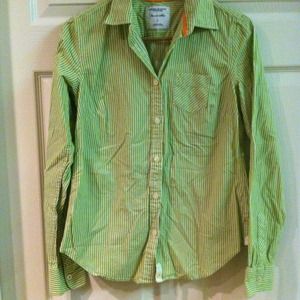 Green and white button up