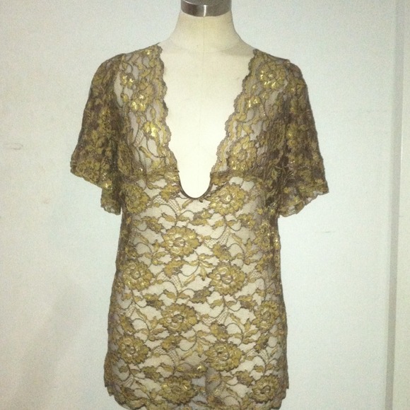 Brown & Gold Lace Top