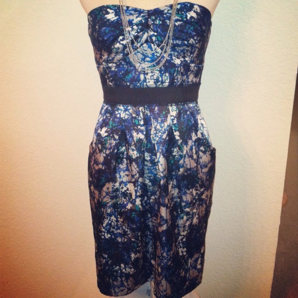 Sz 2 XS S bluish green gray &black strapless dress - Picture 2 of 4