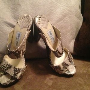 Jimmy Choo snake skin wooden heels