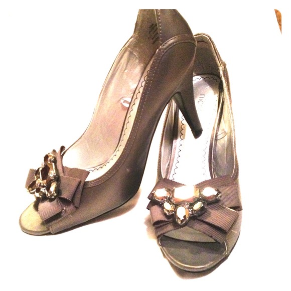 Grey peep toe rhinestone heels