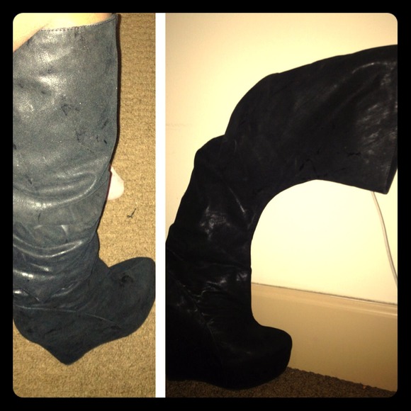 Jeffery Campbell Curved Knee High Suede Boots!