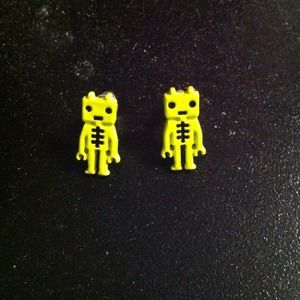 Neon yellow robot earrings