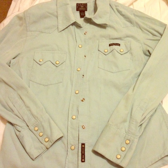 PALE BLUE LUCKY BRAND PEARL SNAP SHIRT SIZE L