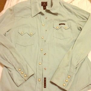 PALE BLUE LUCKY BRAND PEARL SNAP SHIRT SIZE L