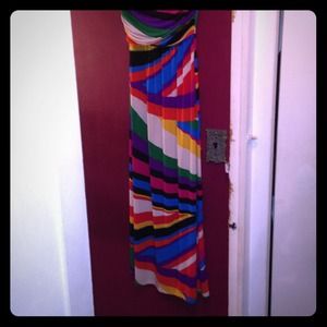 Multi-Colored Strapless Maxie Dress