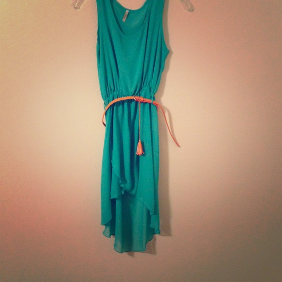 Tobi Teal Dress with Orange Belt