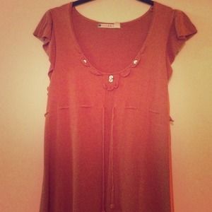 BURNT ORANGE RUFFLED SLEEVE DRESS WITH TIE SZ L