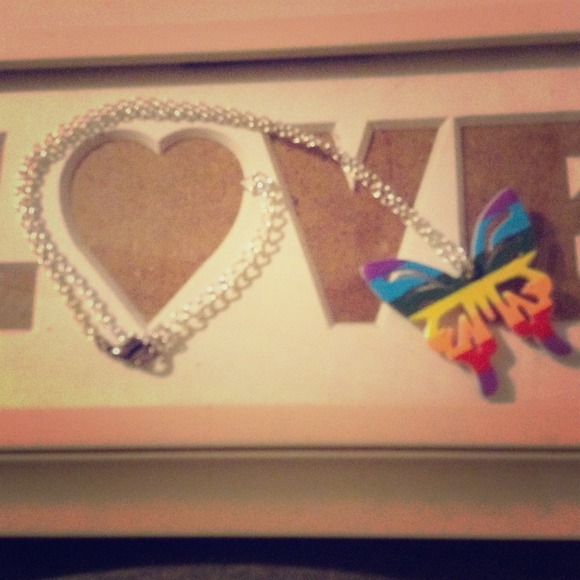 Super cute rainbow butterfly necklace!