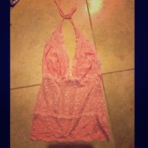 BEBE Laced Halter Top w/ band