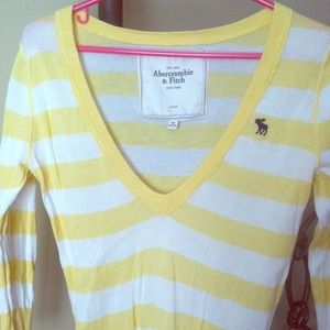 Abercrombie 3/4 sleeve yellow/white sweater💛