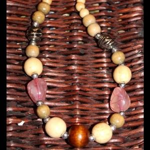 Pink, tan and silver necklace