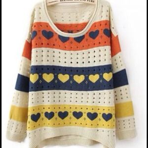 Stripes and heart long sleeve sweater