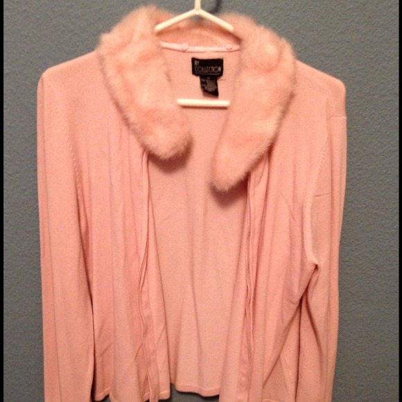 Sweater with faux fur collar and cuffs