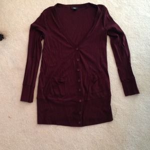 Long sleeved, dark red/purple, button up cardigan