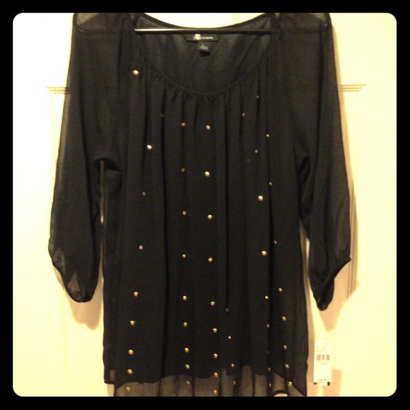 **Sold**Bundled**Black Blouse w/ gold studs - Picture 1 of 3