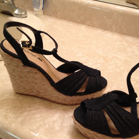 JUST REDUCED!!!!!!Brand New Denim Wedge Sandals!!