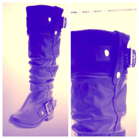 Buckle boots with sweater knit top!