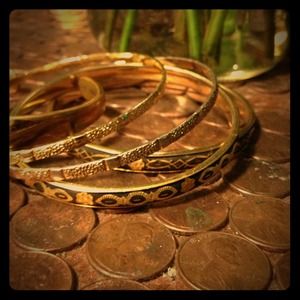 5 vintage costume gold bangles