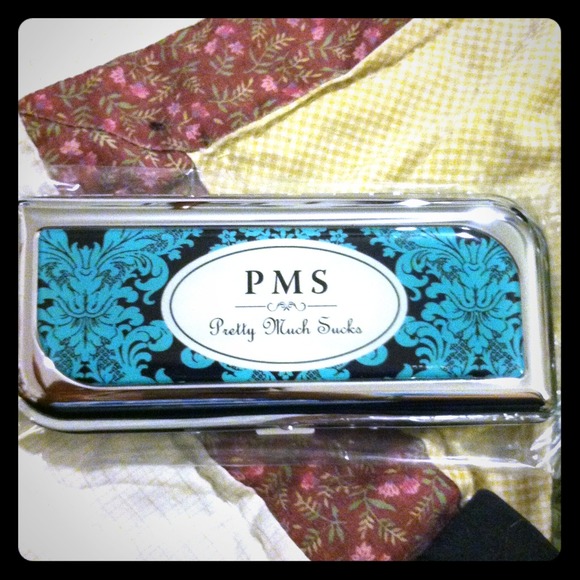 PMS silver case w/turquoise flowers