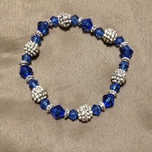 Blue / Silver Beaded Stretch Bracelet