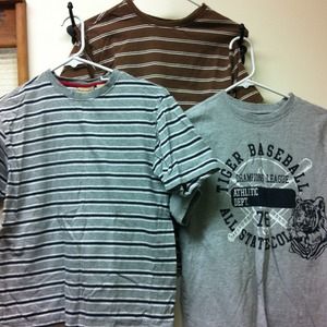 Tshirts in brown and grey stripes and baseball