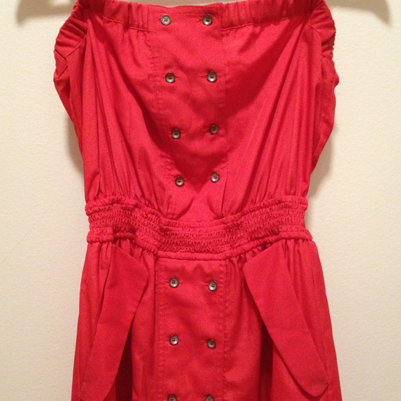 Red-orange strapless dress - Picture 2 of 2