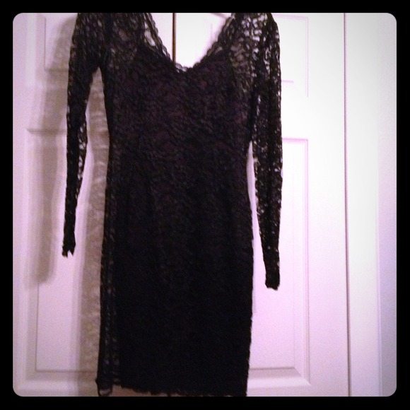 Stunning beautiful black lace dress/chobrown silk