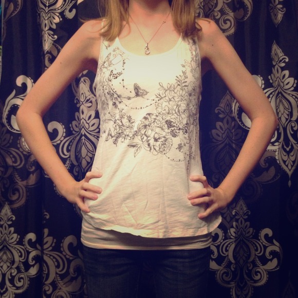 White and black tank top lace back!