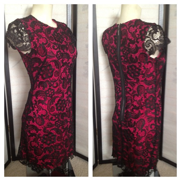 SOLD Bebe Pink Blace Lace Sheath Dress - Picture 2 of 4