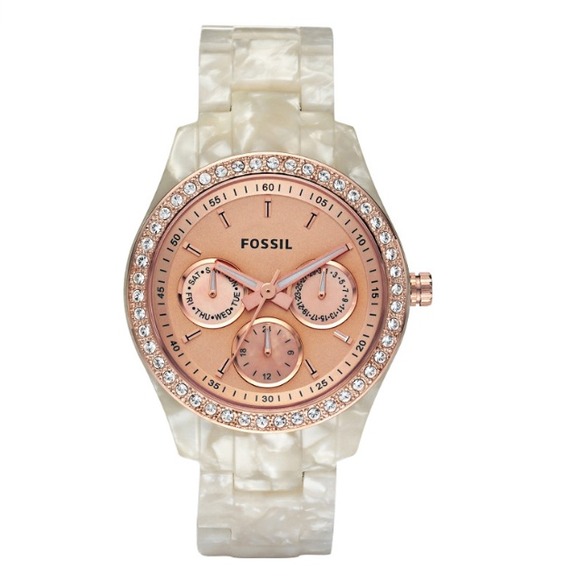 Pearlized white w/ rose gold accents Fossil watch