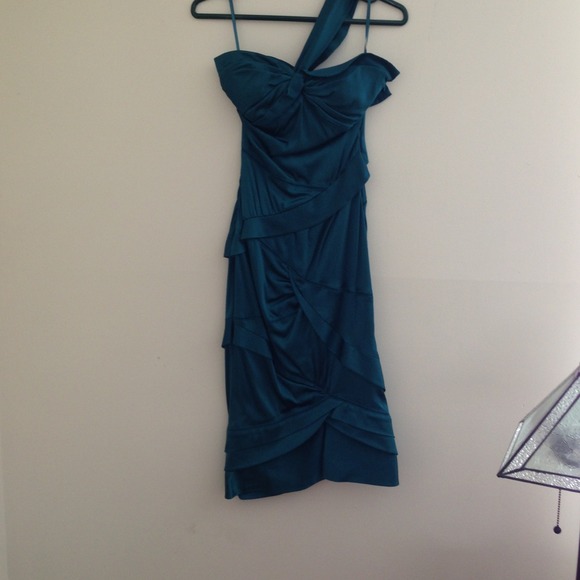 Teal silk Gucci cocktail dress.