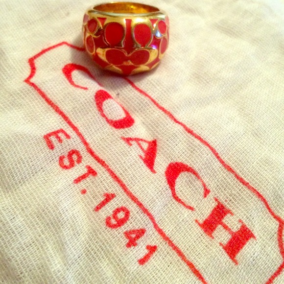 COACH orange enamel ring