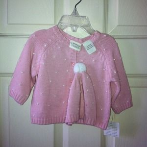 Pink baby girls cardigan sweater and beanie set