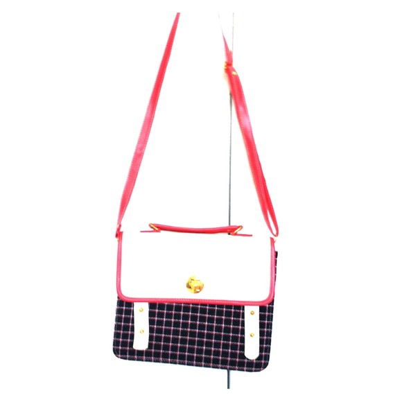 Leather and plaid messenger bag